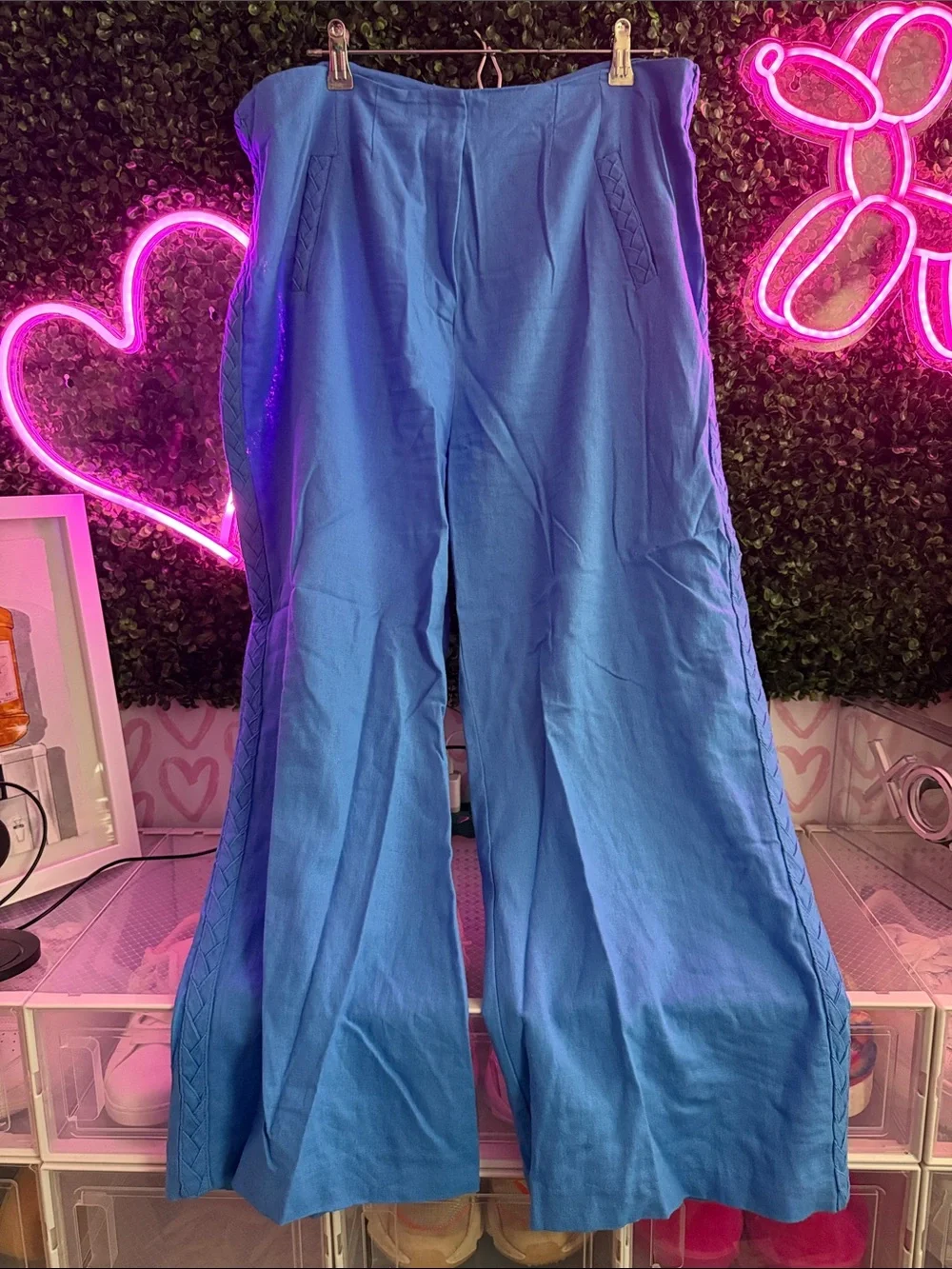 Vibrant Linen Blue Wide-Leg Pants